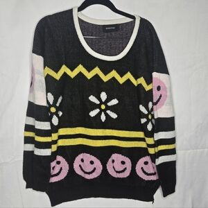 MINKPINK Retro Smiley Face Daisy Sweater Oversized XS Groovy 90s Y2k